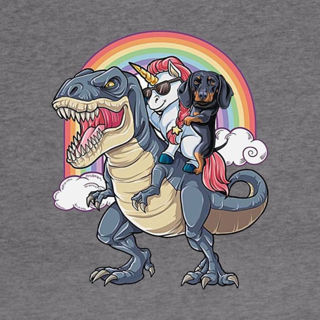 Dachshund And Unicorn Ride T-rex Funny T-shirt For Lover by darius2019